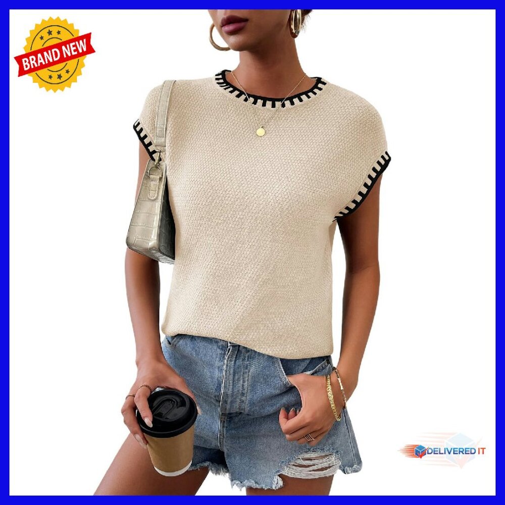 Sleeveless Knit Sweater Vest Cap Sleeve Top Women's Oversized Fit
